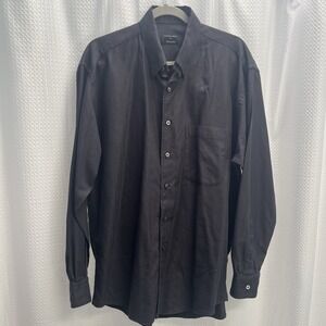 Gitman Bros. Men's Black Herringbone Textured Button Up Shirt Large Quiet Luxury